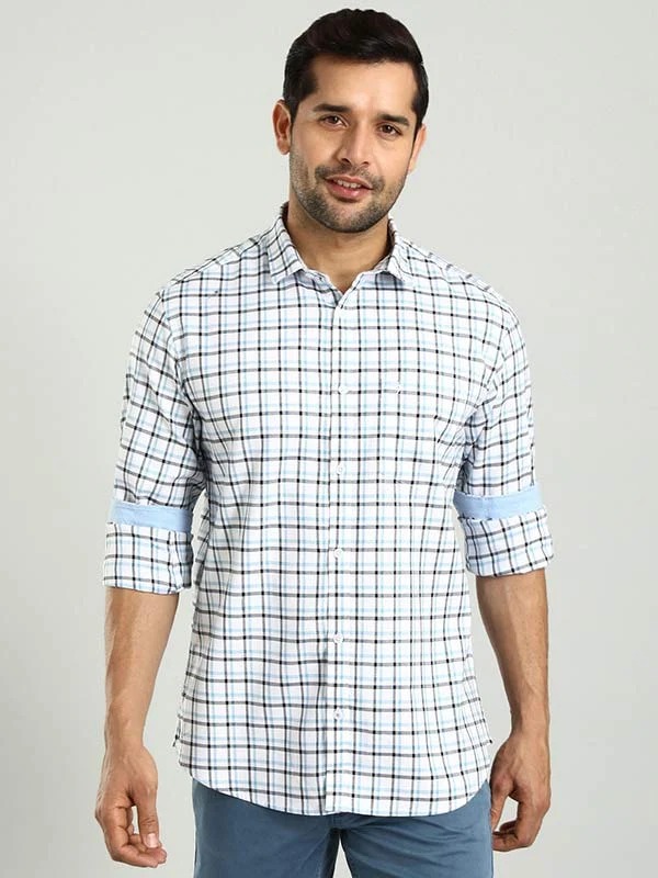 Indian Terrain Men's Regular Fit Full Sleeve Checkered White Shirt